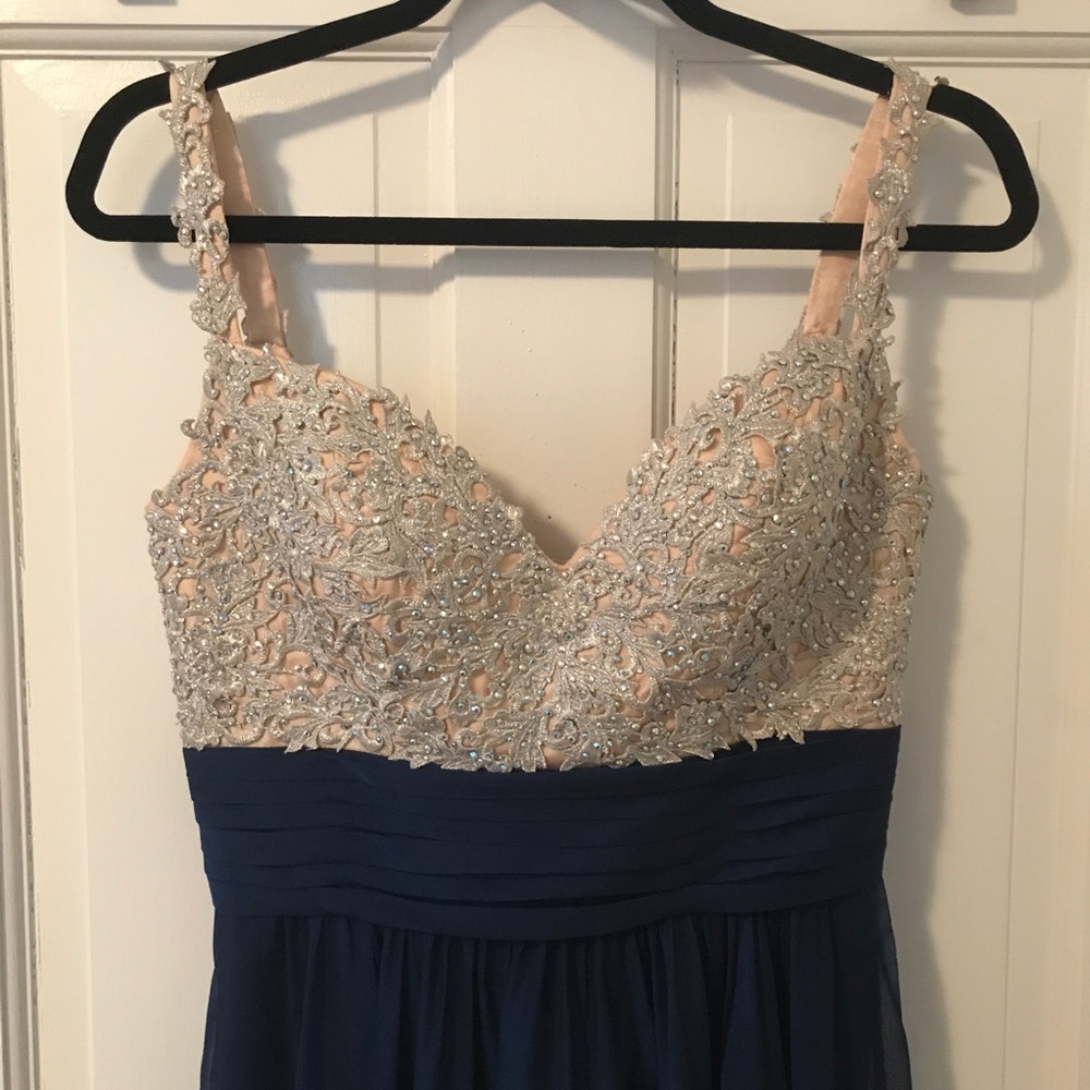 La Femme Navy and Nude Prom Dress